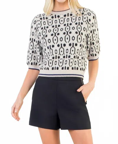 Thml Short Sleeve Abstract Sweater In Beige, Black In Blue