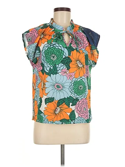 Pre-owned Thml Short Sleeve Blouse In Green