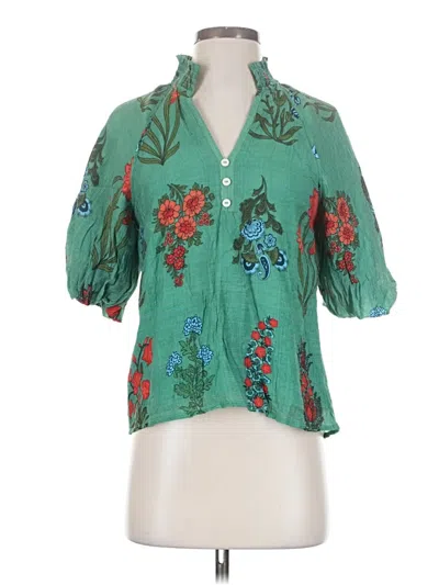 Pre-owned Thml Short Sleeve Blouse In Green