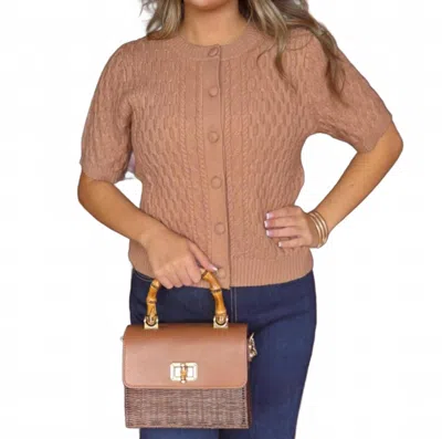 Thml Short Sleeve Button Knit Top In Beige In Nude