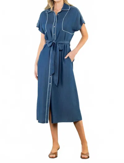 Thml Short Sleeve Button Up Midi Dress In Blue