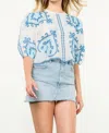 Thml Short Sleeve Embroidered Textured Top In White