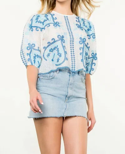 Thml Short Sleeve Embroidered Textured Top In White