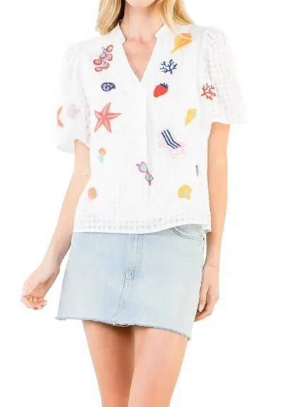 Thml Short Sleeve Embroidery Detail Top In White