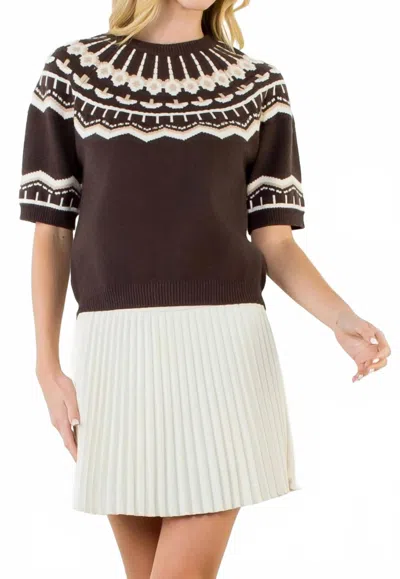 Thml Short Sleeve Fairisle Sweater In Brown In Burgundy