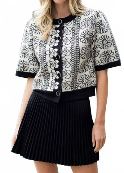 Thml Short Sleeve Floral Detail Knit Cardigan In Black In Multi