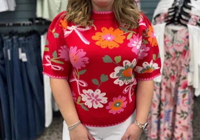 Thml Short Sleeve Floral Detail Knit Top In Red