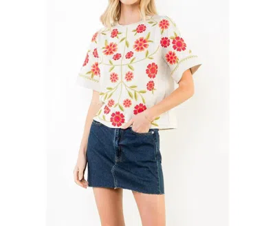 Thml Short Sleeve Floral Embroidery Detail Top In Biege In Multi