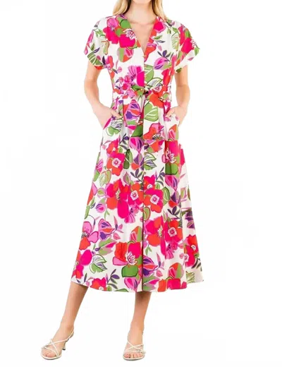Thml Short Sleeve Floral Midi Dress In Pink