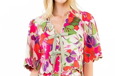 Thml Short Sleeve Floral Pattern Top In Pink In Multi
