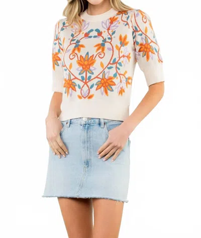 Thml Short Sleeve Floral Print Sweater In White Multi In Neutral