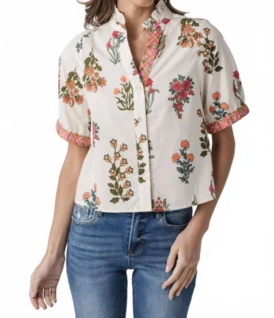 Thml Short Sleeve Floral Top In Cream In White