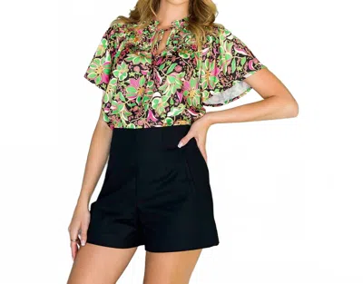 Thml Short Sleeve Flower Print Top In Green