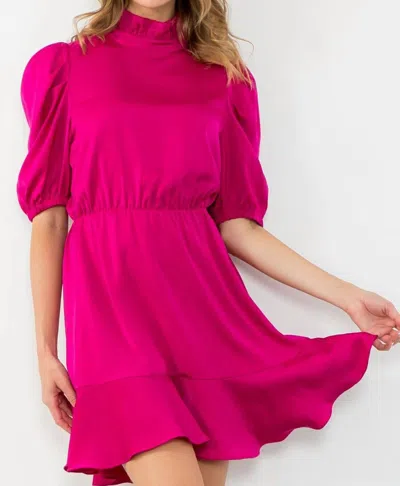 Thml Short Sleeve Flutter Dress In Magenta In Pink