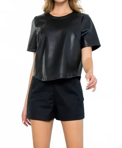 Thml Short Sleeve Leather Top In Black