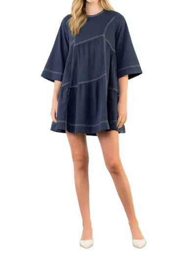 Thml Short Sleeve Mini Dress In Navy In Animal Print