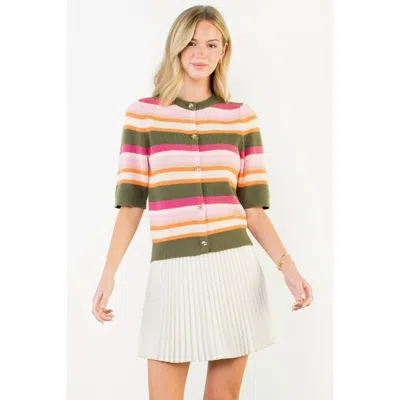 Thml Short Sleeve Multi Color Knit Top In Olive