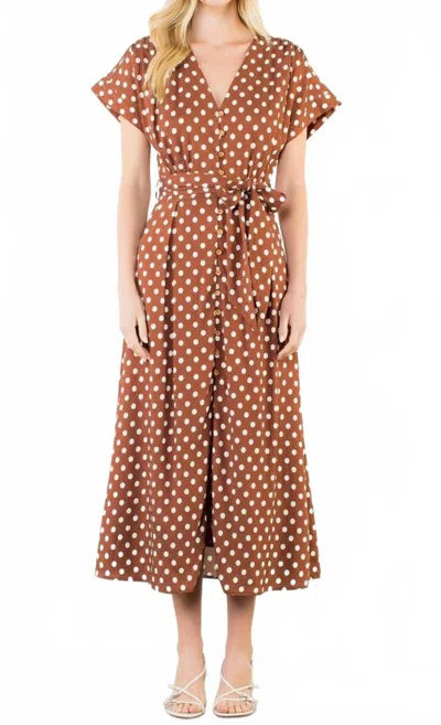 Thml Short Sleeve Polka Dot Midi Dress In Brown