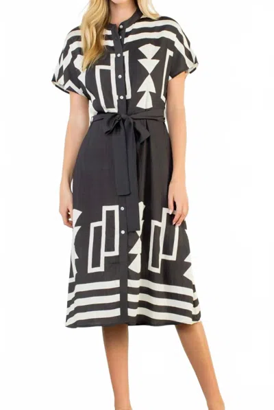 Thml Short Sleeve Print Button Up Dress In Black
