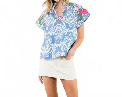 Thml Short Sleeve Print Top In Blue