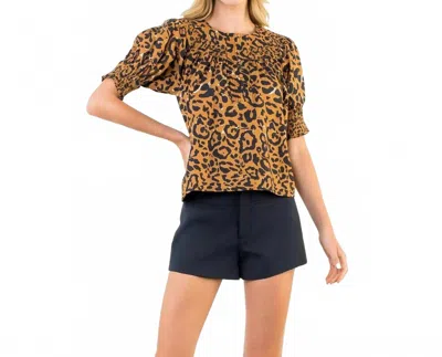 Thml Short Sleeve Snock Collar Blouse In Leopard In Multi