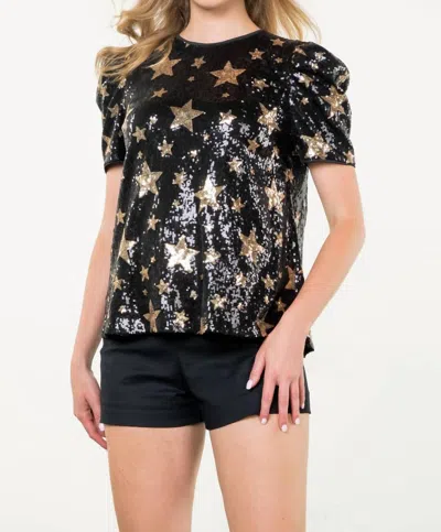 Thml Short Sleeve Star Sequin Top In Black