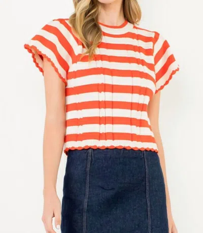 Thml Short Sleeve Stripe Sweater In Orange/white In Multi