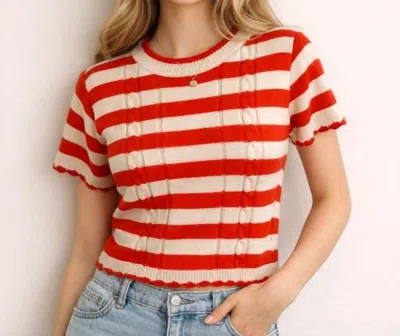 Thml Short Sleeve Stripe Sweater In Red/ White