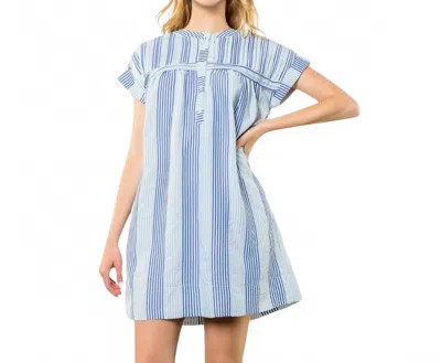 Thml Short Sleeve Striped Dress In Blue