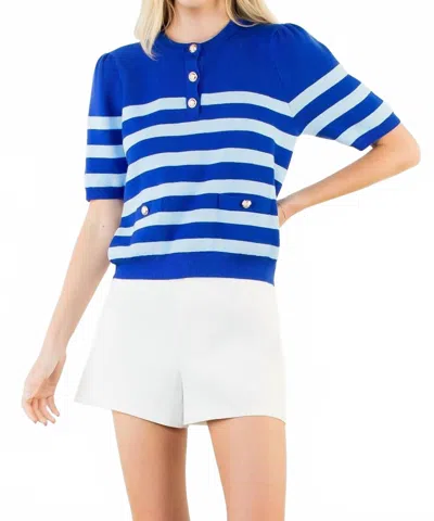 Thml Short Sleeve Striped Knit Top In Blue