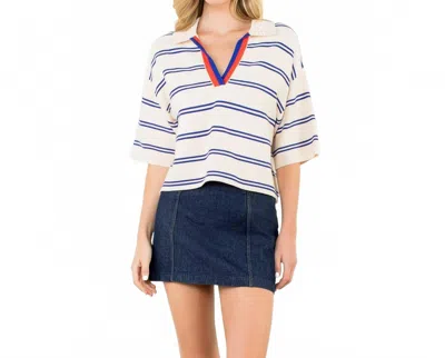 Thml Short Sleeve Striped Knit Top In White/blue