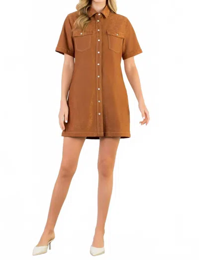 Thml Short Sleeve Suede Dress In Brown