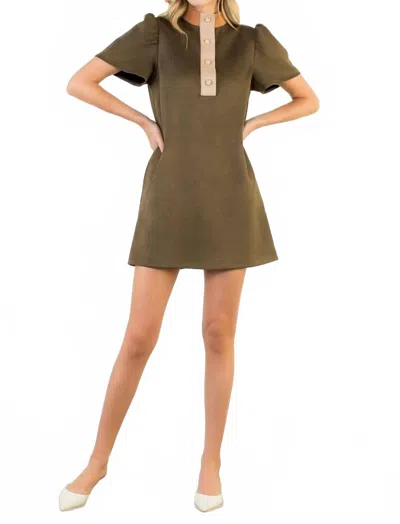 Thml Short Sleeve Suede Dress In Olive In Green