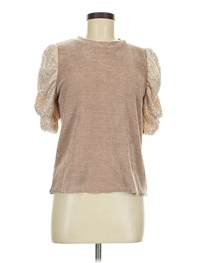 Pre-owned Thml Short Sleeve Top Brown Mock Neckline Tops
