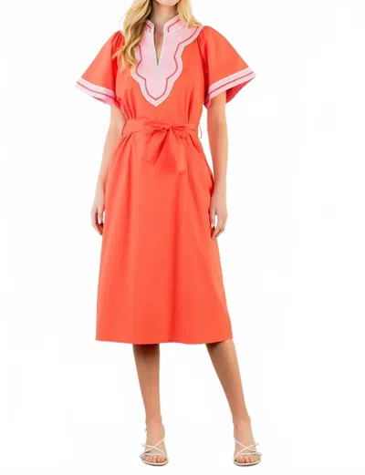 Thml Short Sleeve Trimmed V-neck Dress In Red In Orange