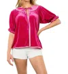 Thml Short Sleeve Velvet Top In Fuchsia In Pink