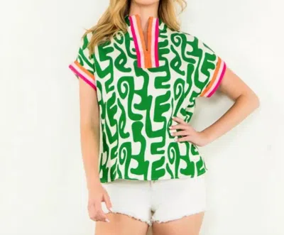 Thml Short Sleeve Zipper Print Top In Green In Multi