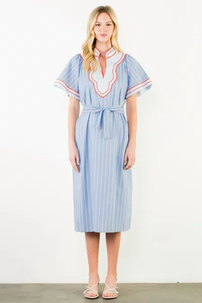 Thml Short Sleeved Stripe Pattern Midi Dress In Blue