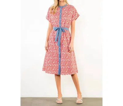 Thml Short Sleeves Button Front Midi Dress In Red