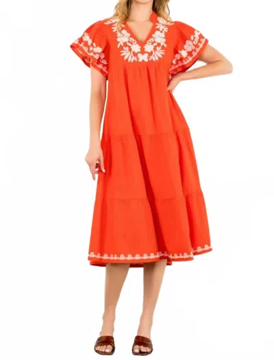 Thml Sierra Embroidered Flutter Sleeve Dress In Orange