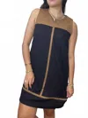 Thml Sleeveles Suede Mixed Mini Dress In Tan/black In Black