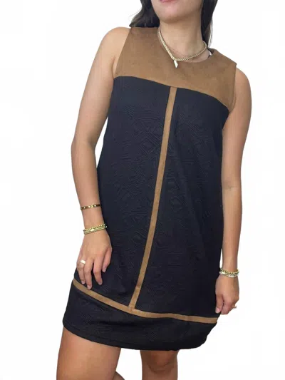 Thml Sleeveles Suede Mixed Mini Dress In Tan/black In Blue