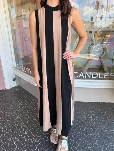 Thml Sleeveless Colorblock Maxi Dress In Black Brown Stripes In Multi