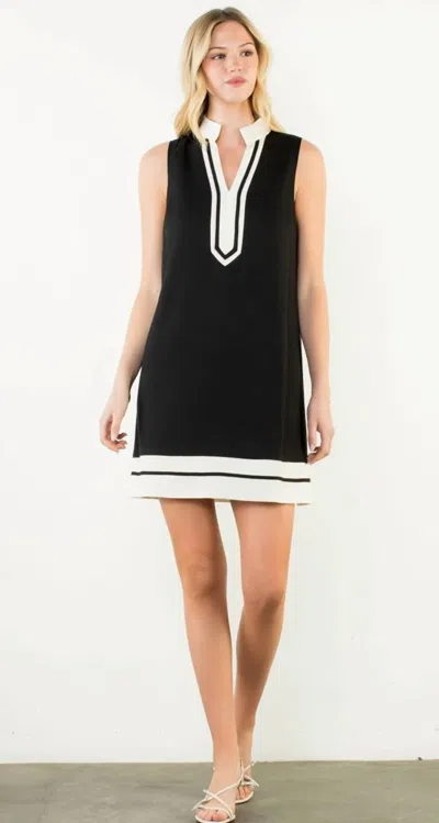 Thml Sleeveless Contrast Trim Dress In Black In Blue