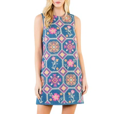 Thml Sleeveless Embroidery Detail Dress In Denim Blue In Multi