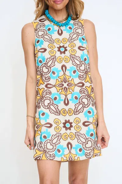 Thml Sleeveless Embroidery Pattern Dress In Cream Multi