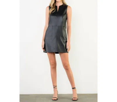 Thml Sleeveless Faux Leather Pocket Mini Dress In Black