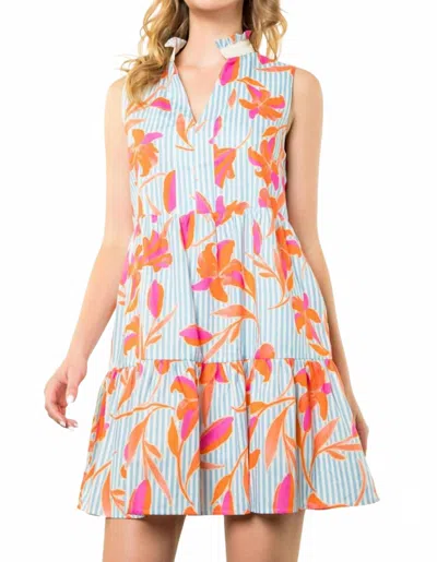 Thml Sleeveless Flower Striped Dress In Light Blue