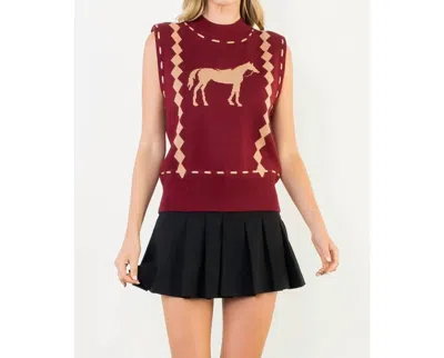 Thml Sleeveless Horse Knit Vest In Burgundy In Red