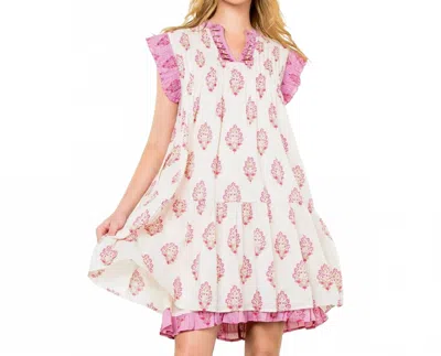 Thml Sleeveless Pintuck Floral Print Dress In Cream In Pink